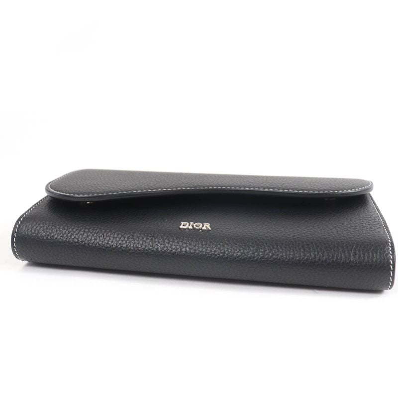 DIOR 2adbc321ykk Saddle Long Wallet Leather Long Wallet Black Silver Hardware