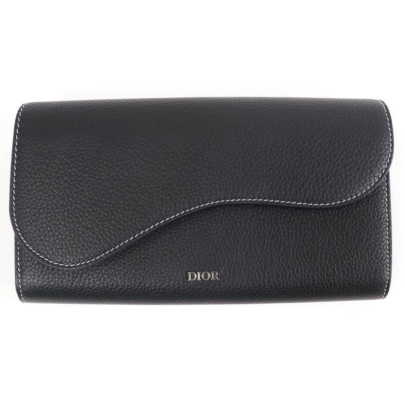 DIOR 2adbc321ykk Saddle Long Wallet Leather Long Wallet Black Silver Hardware