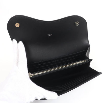 DIOR 2adbc321ykk Saddle Long Wallet Leather Long Wallet Black Silver Hardware