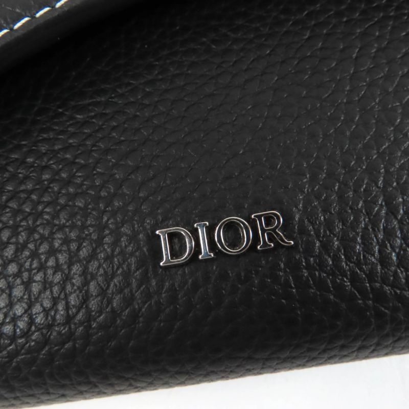 DIOR 2adbc321ykk Saddle Long Wallet Leather Long Wallet Black Silver Hardware