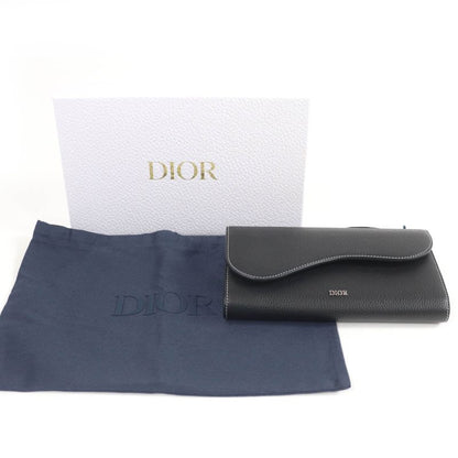 DIOR 2adbc321ykk Saddle Long Wallet Leather Long Wallet Black Silver Hardware