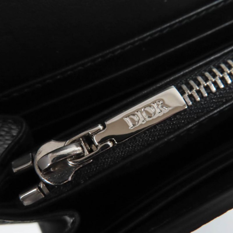 DIOR 2adbc321ykk Saddle Long Wallet Leather Long Wallet Black Silver Hardware