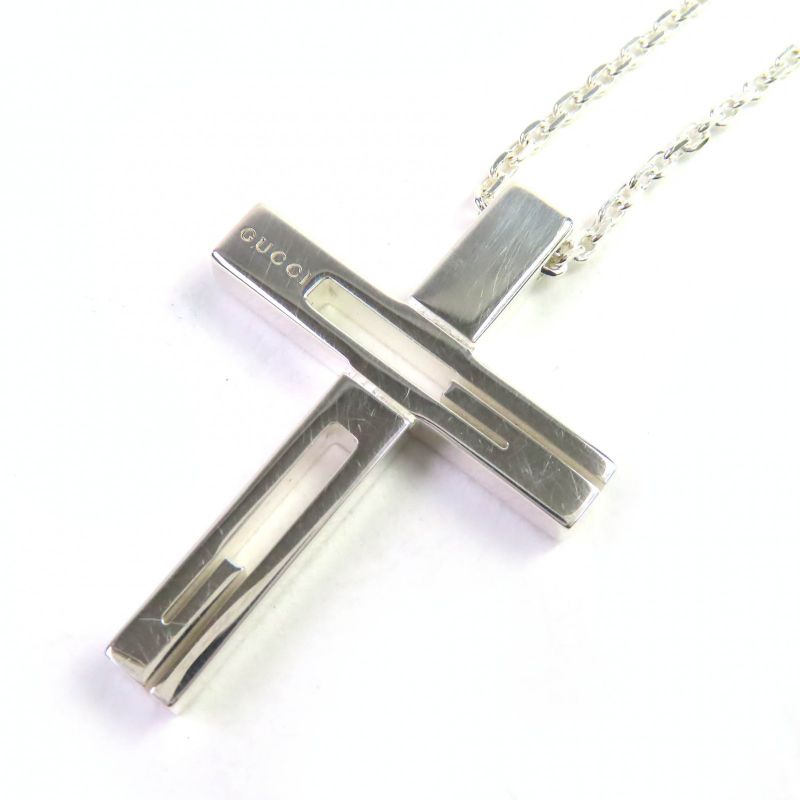 Gucci Cutout Cross Necklace Ag925 G Cross Logo Accessory Necklace Silver With