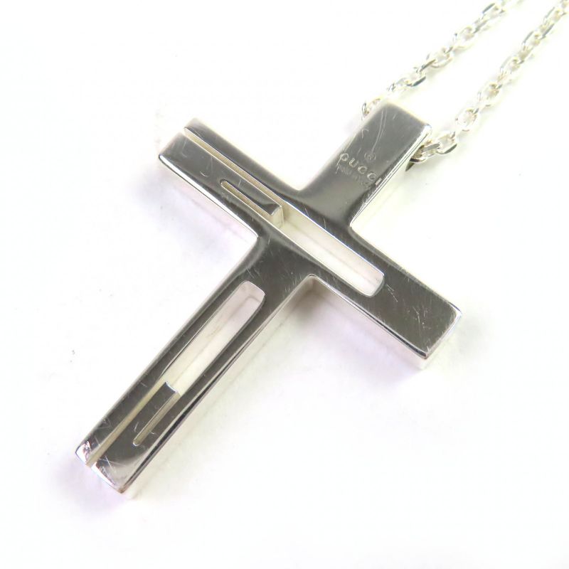 Gucci Cutout Cross Necklace Ag925 G Cross Logo Accessory Necklace Silver With