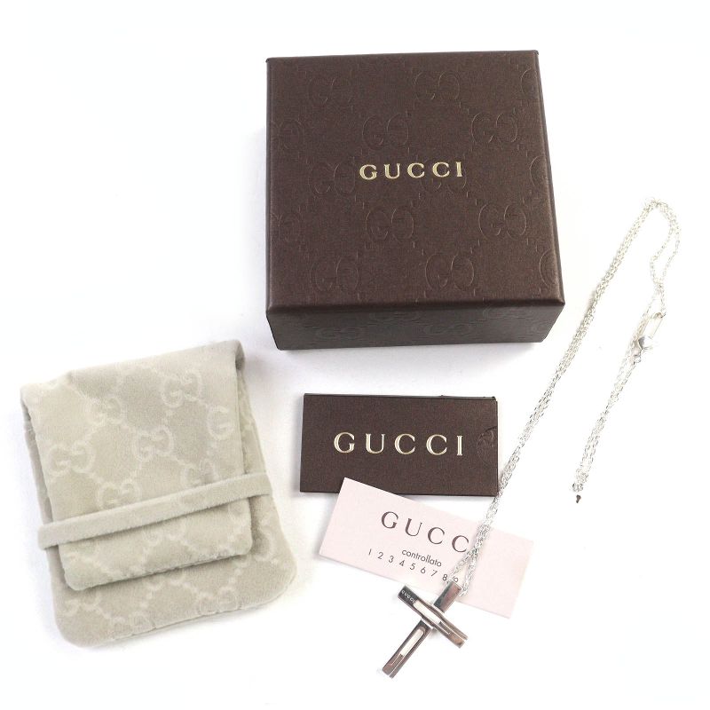 Gucci Cutout Cross Necklace Ag925 G Cross Logo Accessory Necklace Silver With