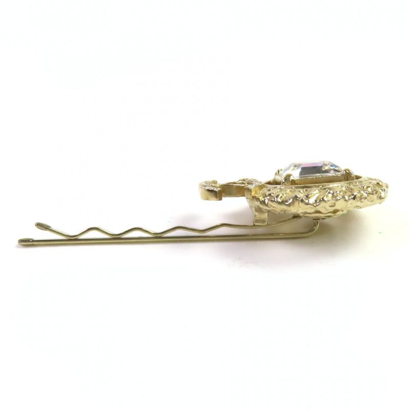 CHANEL 22C Coco Mark Rhinestone Bijoux Hairpin Hair Accessory Gold With Box