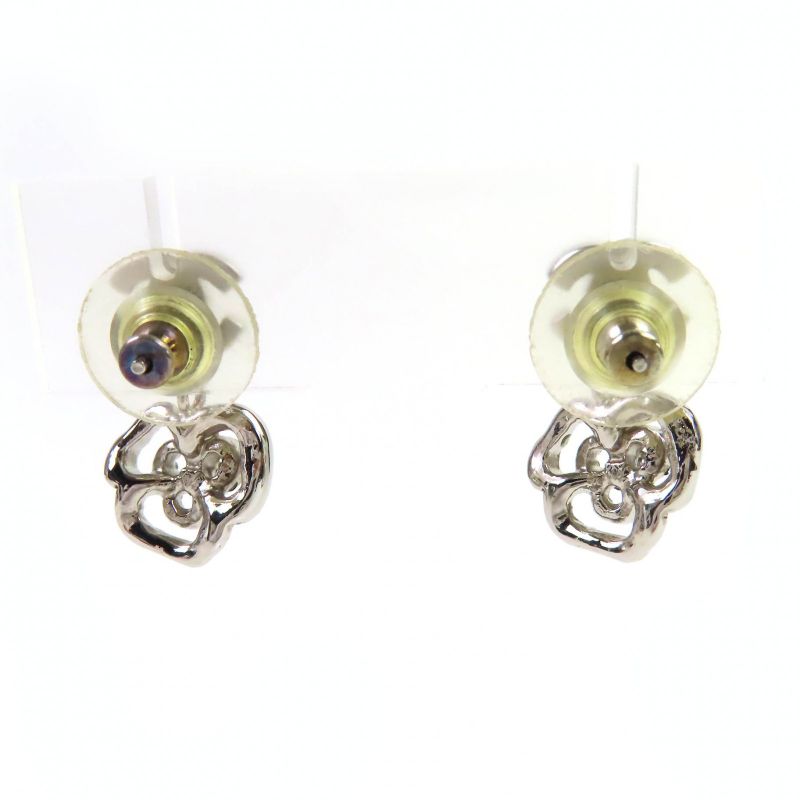 CHANEL 07A Coco Mark Camellia Swing Earrings For Both Ears Silver With Box Made