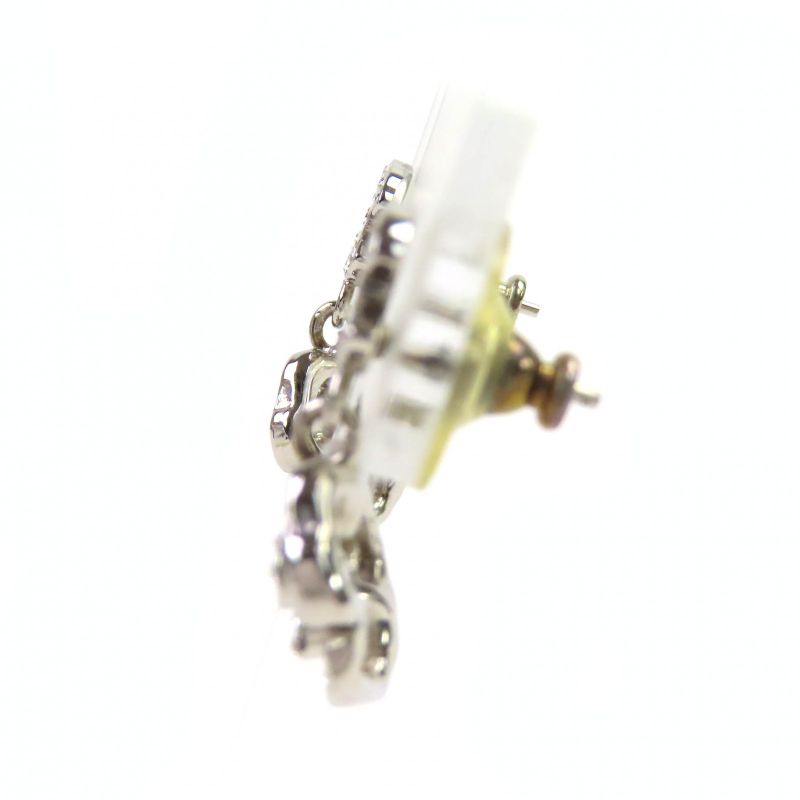 CHANEL 07A Coco Mark Camellia Swing Earrings For Both Ears Silver With Box Made