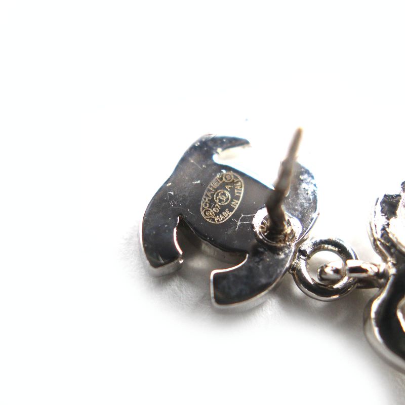 CHANEL 07A Coco Mark Camellia Swing Earrings For Both Ears Silver With Box Made