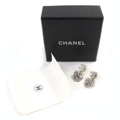 CHANEL 07A Coco Mark Camellia Swing Earrings For Both Ears Silver With Box Made