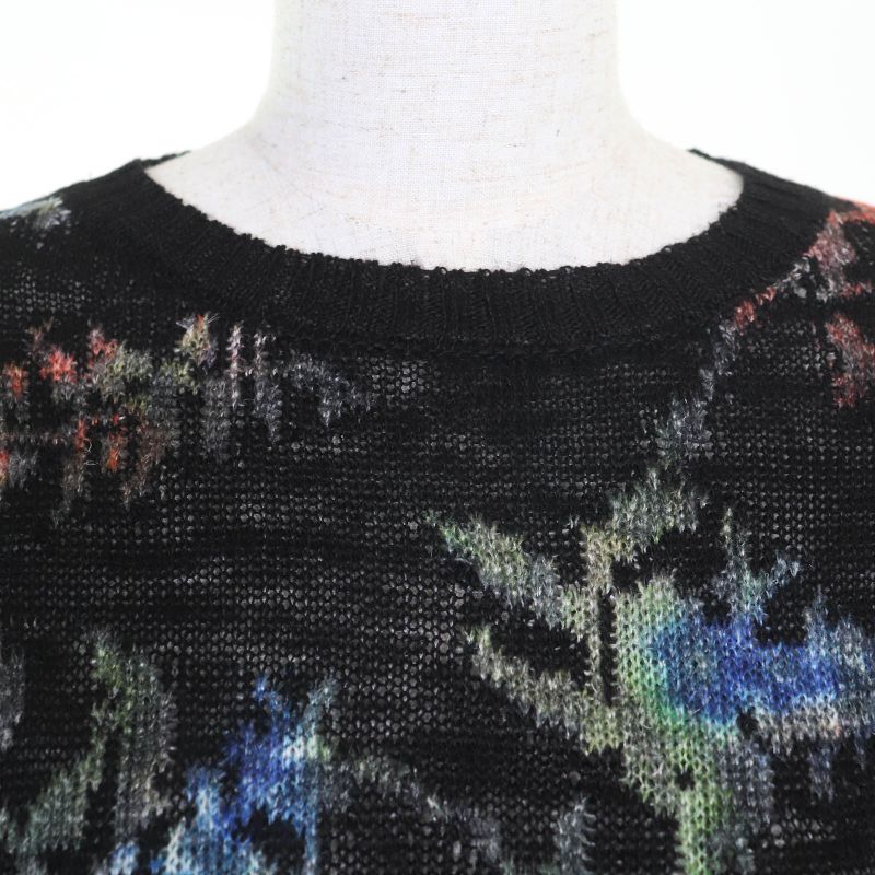 Christian DIOR 324s16am732 100% Hemp Floral Pattern Short Sleeve Knit Black 40