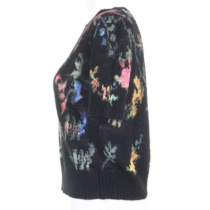 Christian DIOR 324s16am732 100% Hemp Floral Pattern Short Sleeve Knit Black 40
