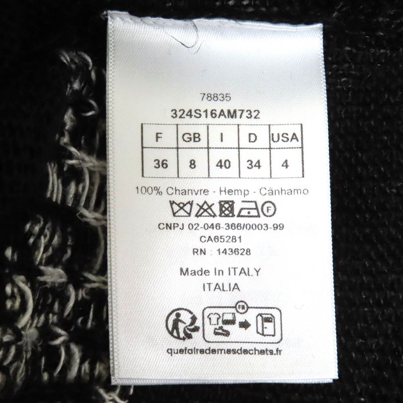 Christian DIOR 324s16am732 100% Hemp Floral Pattern Short Sleeve Knit Black 40