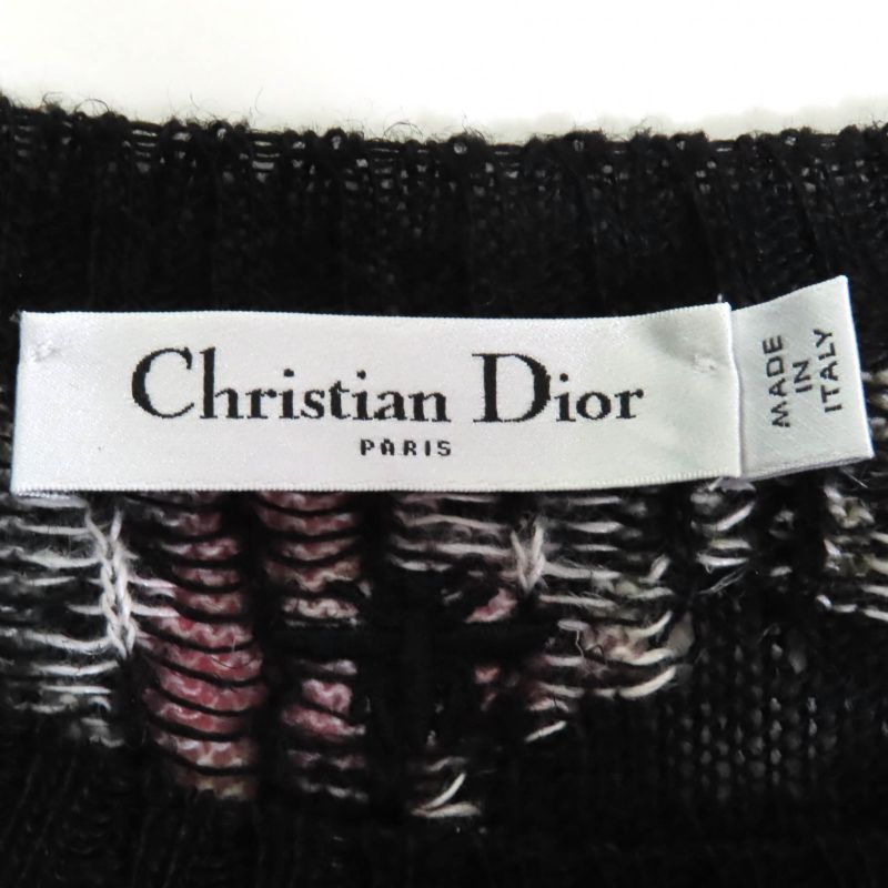 Christian DIOR 324s16am732 100% Hemp Floral Pattern Short Sleeve Knit Black 40