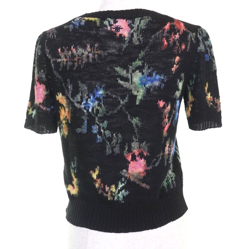 Christian DIOR 324s16am732 100% Hemp Floral Pattern Short Sleeve Knit Black 40