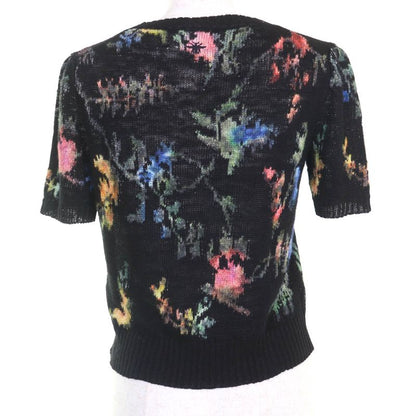 Christian DIOR 324s16am732 100% Hemp Floral Pattern Short Sleeve Knit Black 40