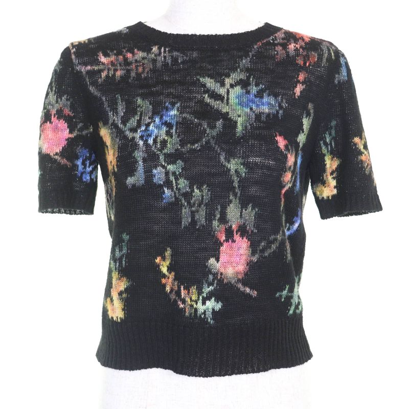 Christian DIOR 324s16am732 100% Hemp Floral Pattern Short Sleeve Knit Black 40