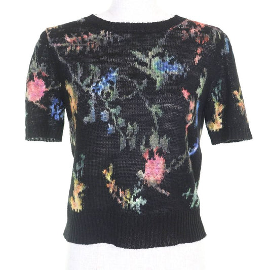 Christian DIOR 324s16am732 100% Hemp Floral Pattern Short Sleeve Knit Black 40