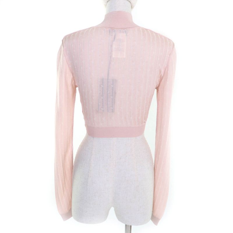 Fendi 2022 Fzx834 Cropped High Neck Long Sleeve Knit Top Pink 38 Made In Italy