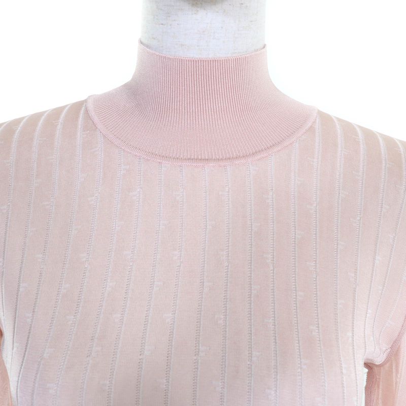 Fendi 2022 Fzx834 Cropped High Neck Long Sleeve Knit Top Pink 38 Made In Italy