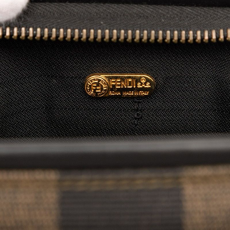 Fendi Pecan Handbag Mini Boston Bag Khaki Brown Black PVC Leather Women Fendi