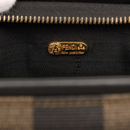 Fendi Pecan Handbag Mini Boston Bag Khaki Brown Black PVC Leather Women Fendi