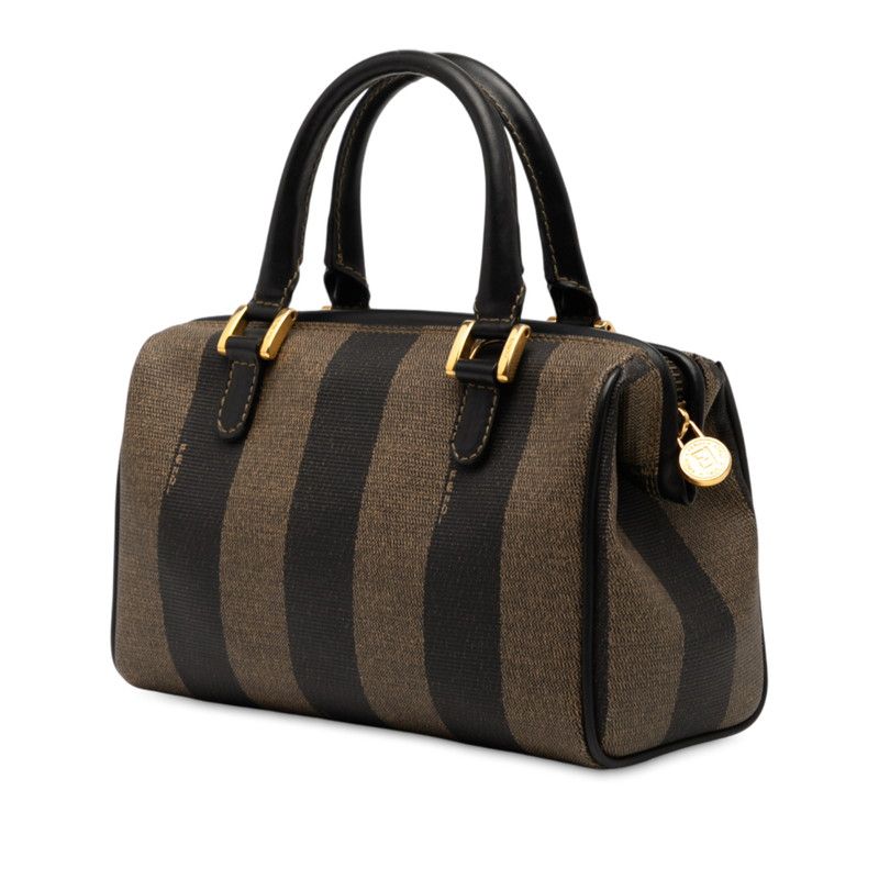 Fendi Pecan Handbag Mini Boston Bag Khaki Brown Black PVC Leather Women Fendi