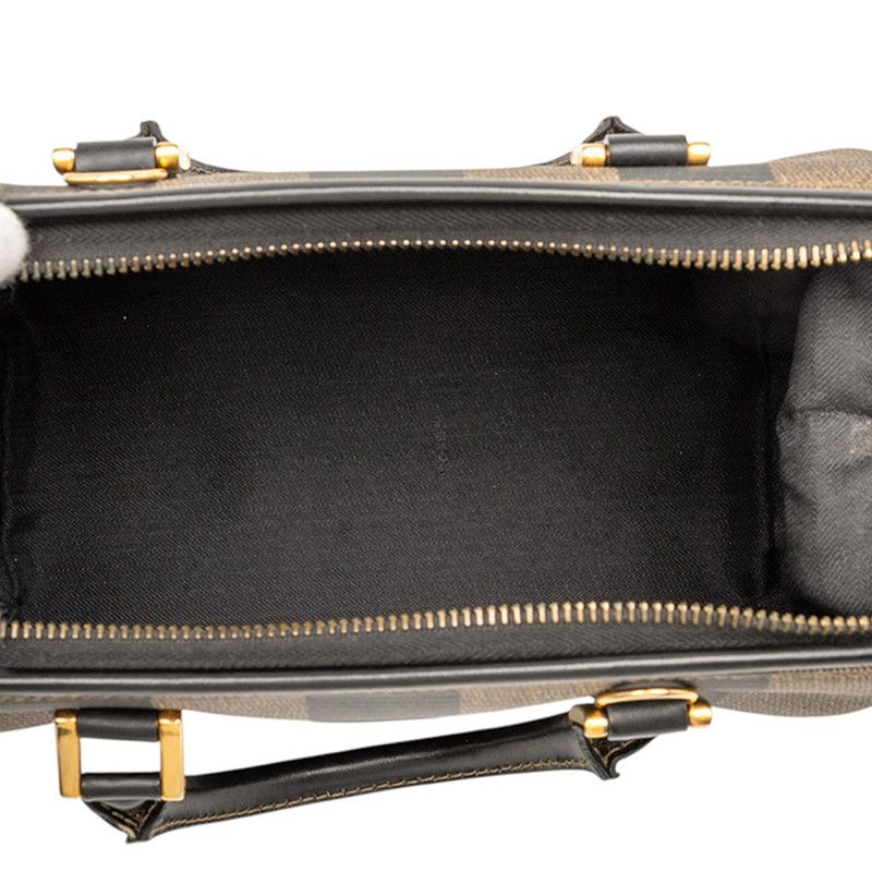 Fendi Pecan Handbag Mini Boston Bag Khaki Brown Black PVC Leather Women Fendi