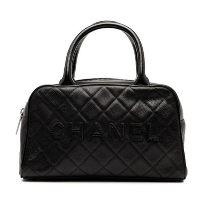 Chanel Matelasse Mini Boston Bag Handbag A15685 Black Caviar Skin Patent