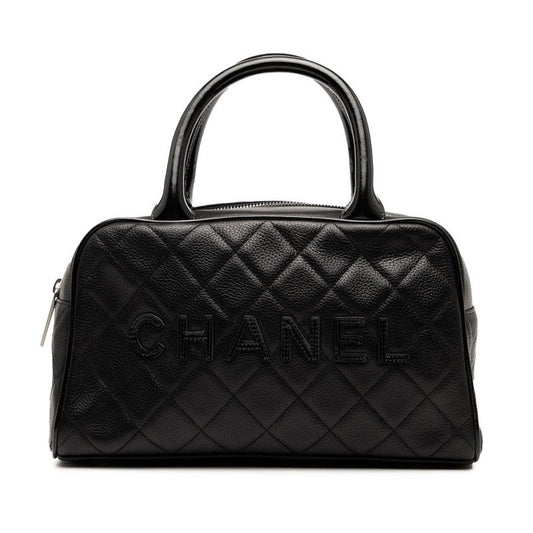 Chanel Matelasse Mini Boston Bag Handbag A15685 Black Caviar Skin Patent