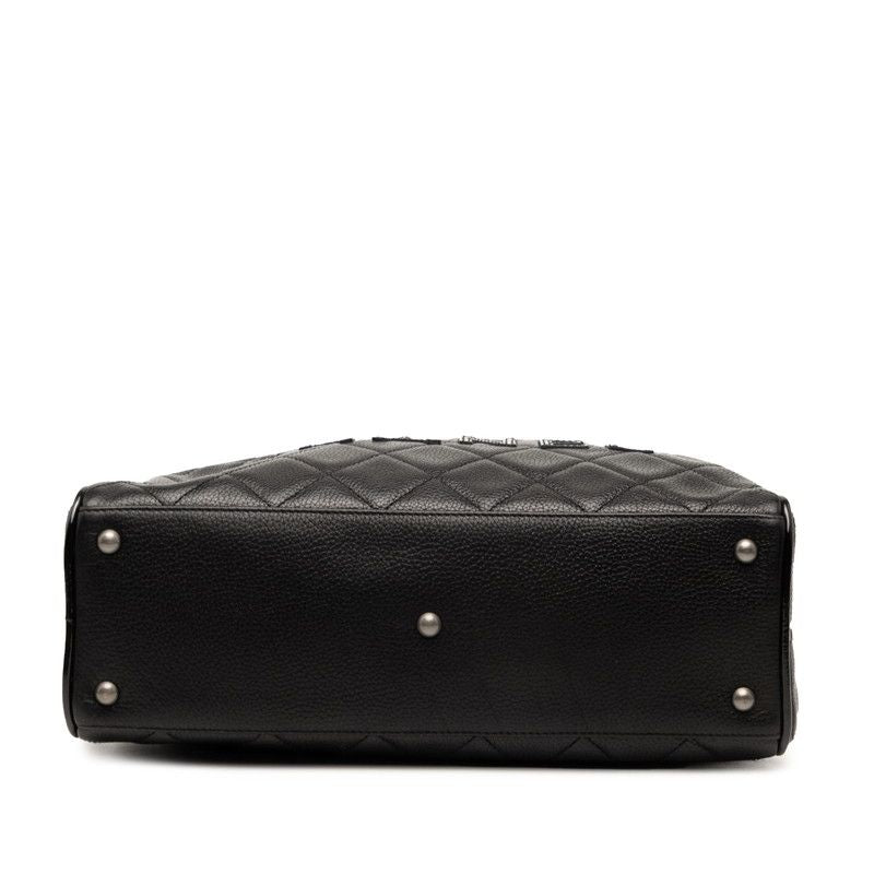 Chanel Matelasse Mini Boston Bag Handbag A15685 Black Caviar Skin Patent