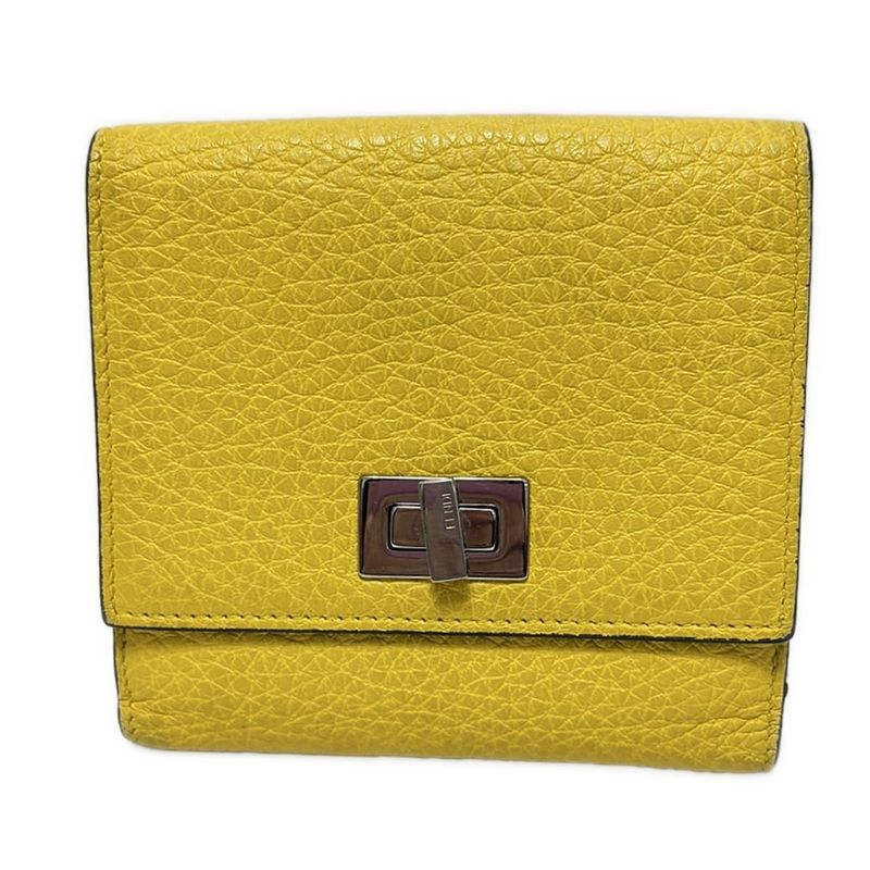 Fendi Bifold Wallet Peekaboo 8m0438 Yellow Leather