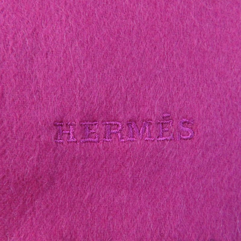 Hermes 100% Cashmere Logo Embroidered Fringed Scarf/scarf Pink Made In England