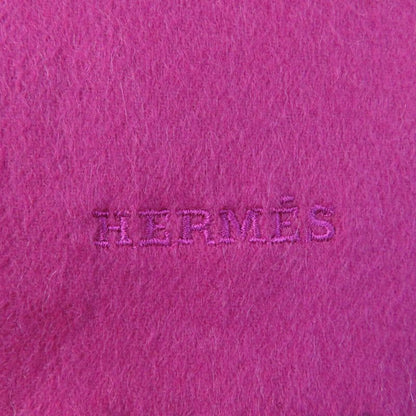 Hermes 100% Cashmere Logo Embroidered Fringed Scarf/scarf Pink Made In England