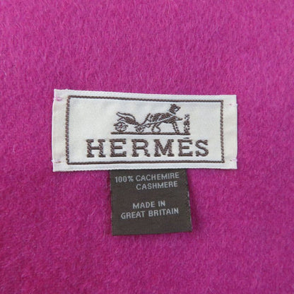 Hermes 100% Cashmere Logo Embroidered Fringed Scarf/scarf Pink Made In England