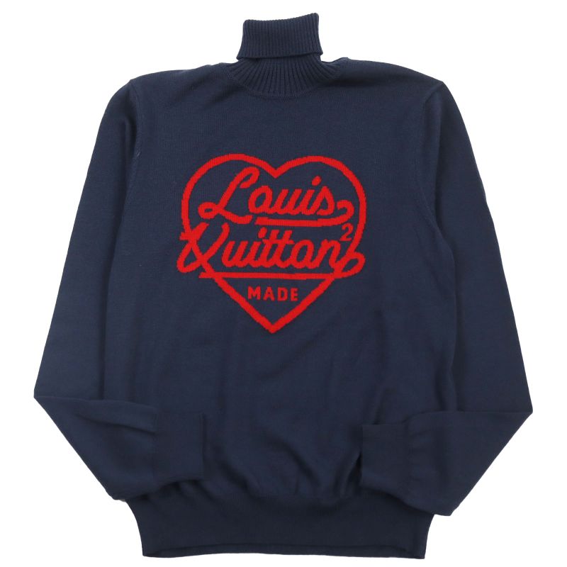 Louis Vuitton NIGO 2022 Intarsia Heart Turtleneck Sweater Knit Navy XS Made In