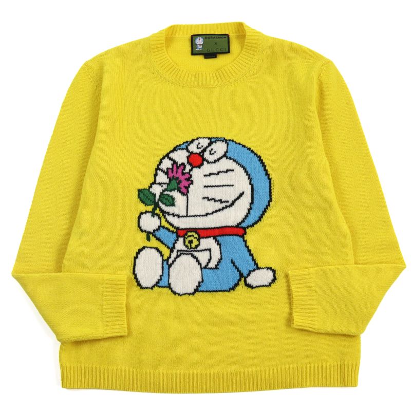 Gucci Doraemon 655654 Xkbvz 100% Wool Crewneck Long Sleeve Sweater/knit Yellow