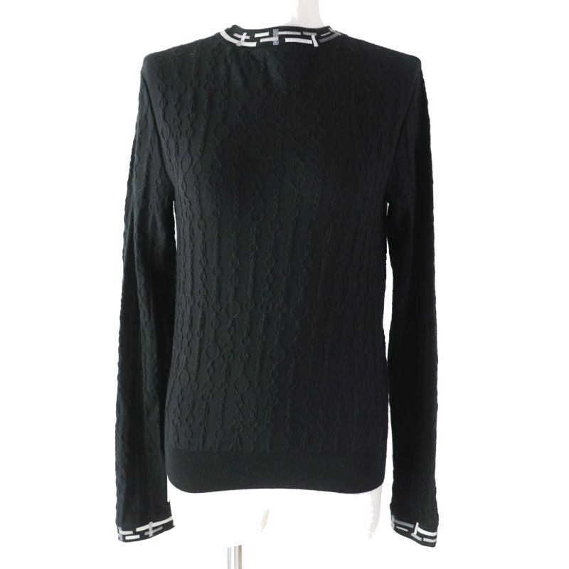 Hermes 23AW 3h2619da De Les Bucles Cashmere Silk Long Sleeve Knit Black 34