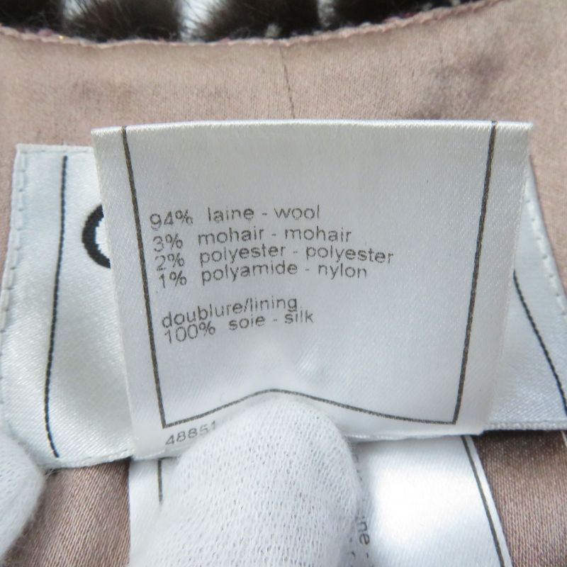 CHANEL Vintage 03A P21803 Mohair Blend 100% Silk Lining Mink Trimming Collarless