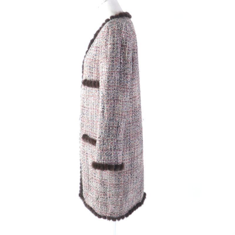 CHANEL Vintage 03A P21803 Mohair Blend 100% Silk Lining Mink Trimming Collarless