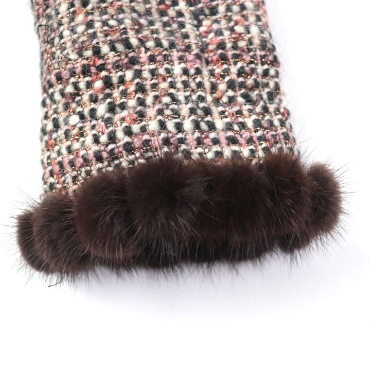 CHANEL Vintage 03A P21803 Mohair Blend 100% Silk Lining Mink Trimming Collarless