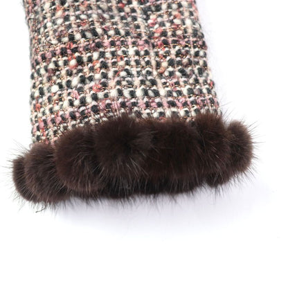 CHANEL Vintage 03A P21803 Mohair Blend 100% Silk Lining Mink Trimming Collarless