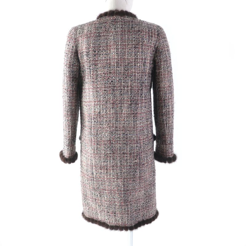 CHANEL Vintage 03A P21803 Mohair Blend 100% Silk Lining Mink Trimming Collarless