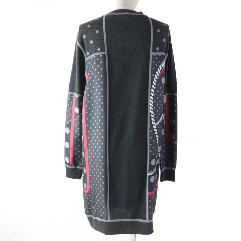 Hermes Clic Clac A Pois Clic Clac Silk Cashmere Twill Raine Long Sleeve Dress