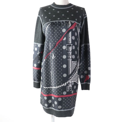 Hermes Clic Clac A Pois Clic Clac Silk Cashmere Twill Raine Long Sleeve Dress