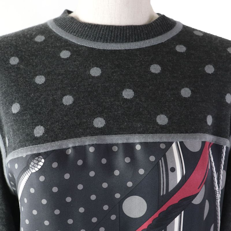 Hermes Clic Clac A Pois Clic Clac Silk Cashmere Twill Raine Long Sleeve Dress