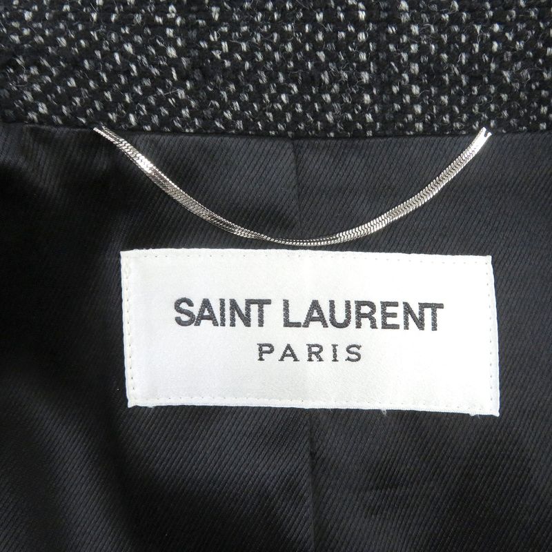 Saint Laurent Paris 2019 574784 Wool Woven Pattern Logo Button Tweed Double