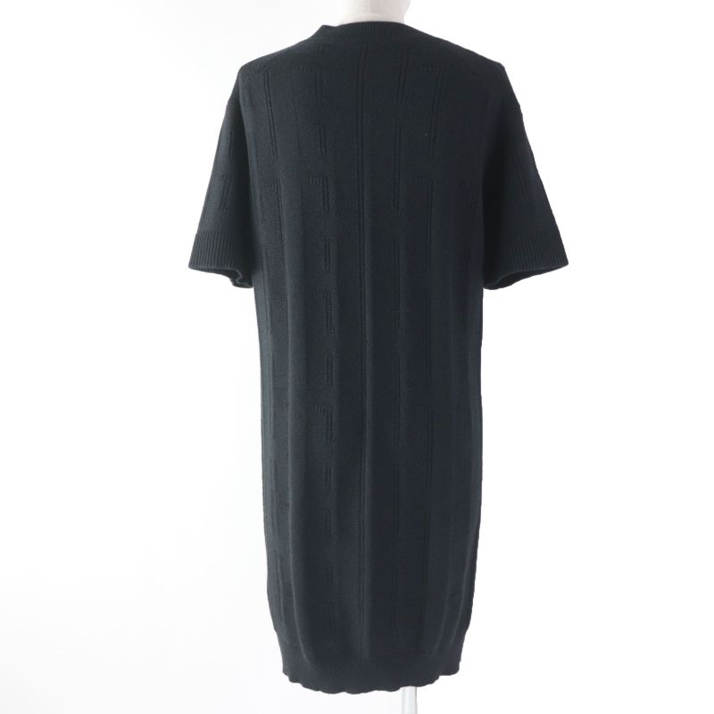 Hermes 2020 100% Wool H Pattern Knee Length Crew Neck Short Sleeves Knit Dress