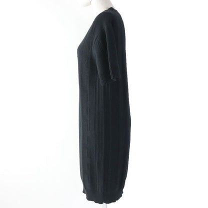 Hermes 2020 100% Wool H Pattern Knee Length Crew Neck Short Sleeves Knit Dress