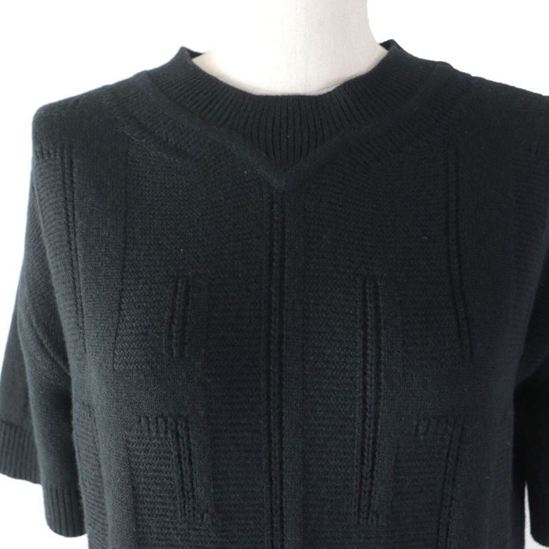 Hermes 2020 100% Wool H Pattern Knee Length Crew Neck Short Sleeves Knit Dress